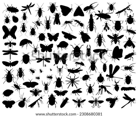 Set of Insect Silhouette Bundle, Dragonfly, bee, butterfly, ant, spider, bug