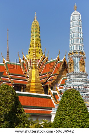 Buddhist Temple of Wat Phra Kaew, Popular Tourist Attraction by the Grand Palace in Bangkok, Thailand