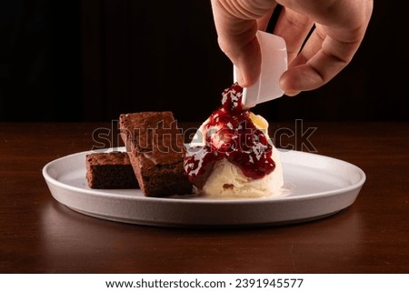 Similar – Image, Stock Photo Two hands put leaves into a fast foaming flowing river.