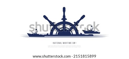 Maritime day vector illustration with ship wheel or steering