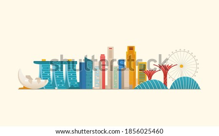Singapore skyline. Famous places and landmarks. Vector illustration.