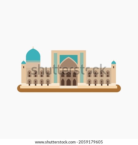 Samarkand, Tilya-Kori Madrasah. Flat vector illustration. 