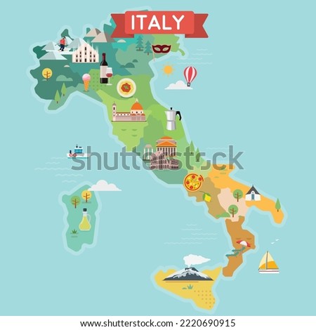 Italy tourist map. Tourist and travel landmarks.