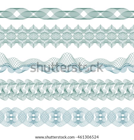 Set: Seamless Guilloche Borders for certificate or diploma, isolated. Vector illustration