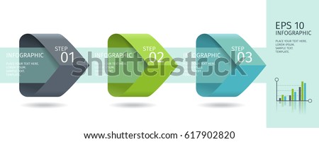Infographic arrows with 3 step up options and glass elements. Vector template in flat design style