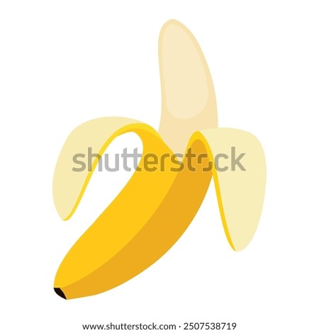 Banana icon set isolated vector illustration. Peel bananas, yellow fruit and a bunch of bananas. Tropical fruits, banana snacks or vegetarian nutrition.