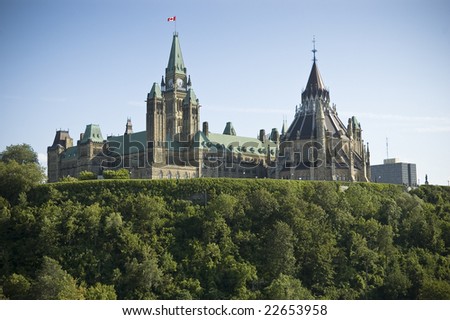Rear view of Parliament Hill and Canadian Parliament Buildings
