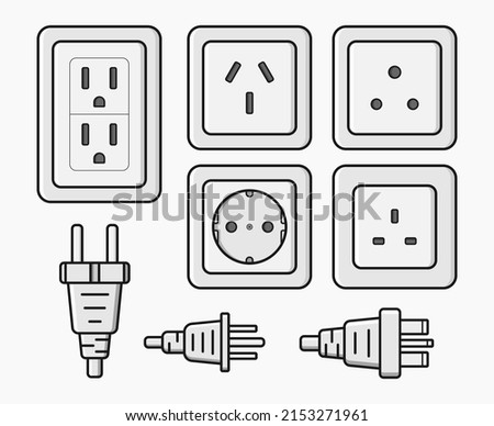 power outlet plug electric socket set vector flat illustration