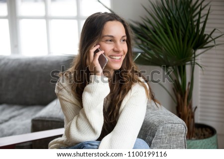 Similar – Image, Stock Photo Smiling businesswoman answering phone call