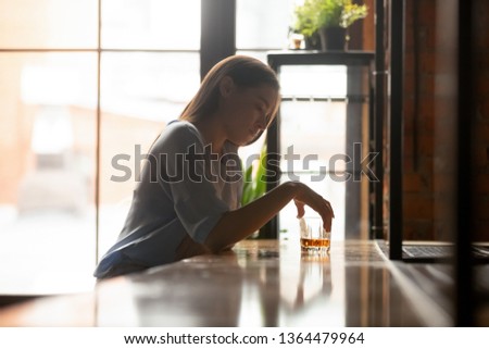 Similar – Image, Stock Photo Anonymous person touching glass of window