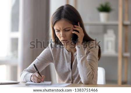 Similar – Image, Stock Photo Pensive woman having telephone conversation