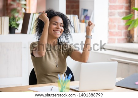 Similar – Image, Stock Photo Cheerful black woman with smartphone talking on video call