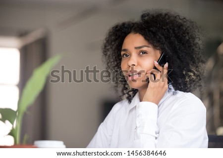 Similar – Image, Stock Photo Pensive woman having telephone conversation