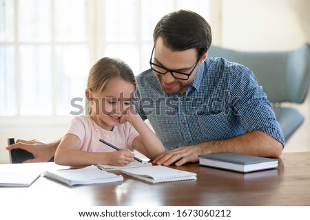 Similar – Image, Stock Photo Father shows daughter the world and points in one direction