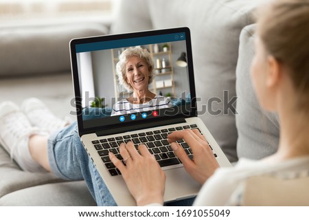 Similar – Image, Stock Photo Cheerful woman having video call