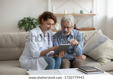 Similar – Image, Stock Photo Senior man using medical device to measure blood pressure