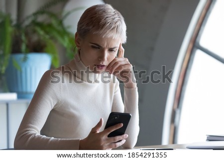 Similar – Image, Stock Photo Pensive woman having telephone conversation