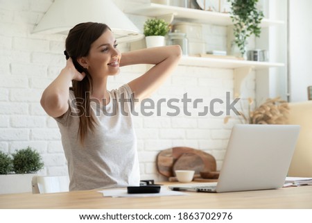 Similar – Image, Stock Photo young woman stretching leaning in a amazing geometrical building