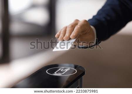 Image, Stock Photo Unrecognizable employee using professional tools for book making