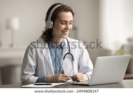 Similar – Image, Stock Photo caucasian doctor using protective gloves. Chinese Corona virus concept