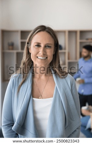 Similar – Image, Stock Photo Business woman talking on mobile phone accepting papers.