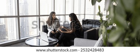 Similar – Image, Stock Photo Horizontal panoramic shot of man passenger arrives in own country because of quarantine and pandemic situation in world, walks with suitcase, poses outdoor against metal fence, wears face mask