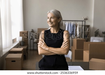 Similar – Image, Stock Photo Woman standing at self storage door