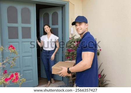 Similar – Image, Stock Photo Small blue paper camera with two wiggle eyes