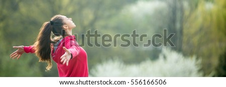 Similar – Image, Stock Photo Teenagers stand with closed eyes in front of a bright wooden wall and enjoy the wind in their hair.