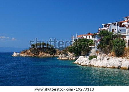 Dream island Skiathos in Greece view from a harbour
