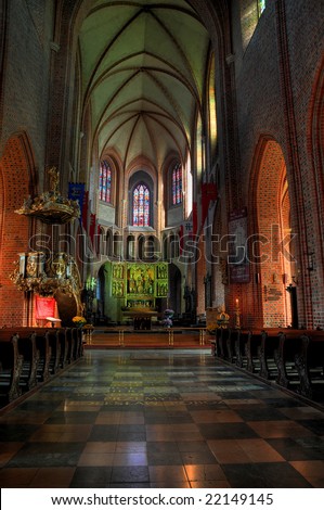 Interior of old gothic cathedral church in Poznan, Poland