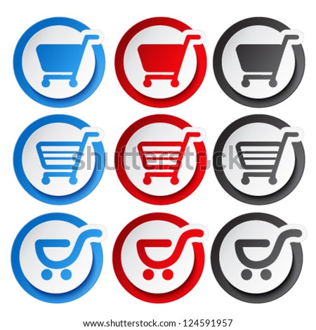 Vector sticker, shopping cart, trolley, item, button