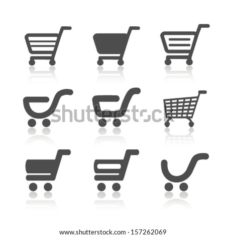 Vector simple shopping cart, trolley with shadow, item, button