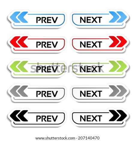 Vector prev, next buttons with arrows - labels, stickers on the white background