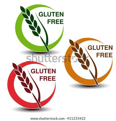 Vector gluten free symbols isolated on white background. Silhouettes spikelet in a circle with shadow
