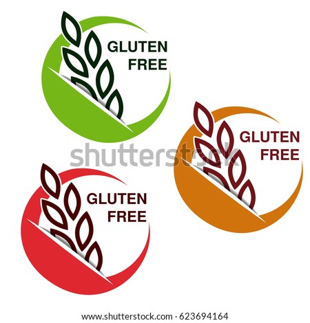 Vector gluten free symbols isolated on white background. Circular stickers with spikelet. 
