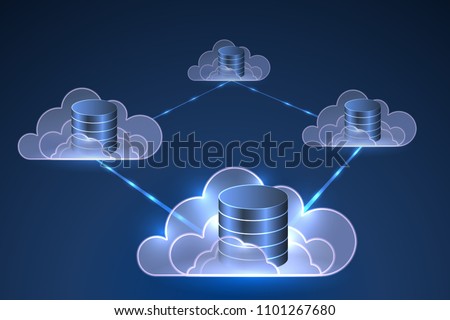 Distributed database in the cloud, vector illustration