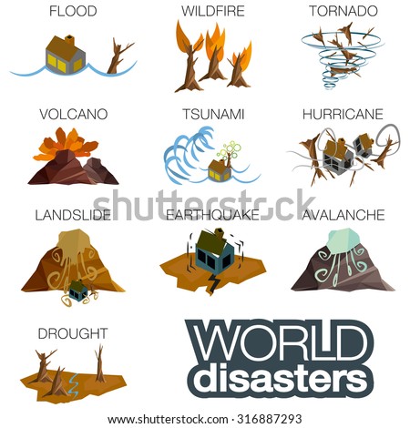 World Disasters. Flood, Wildfire, Tornado, Hurricane, Volcano, Tsunami ...