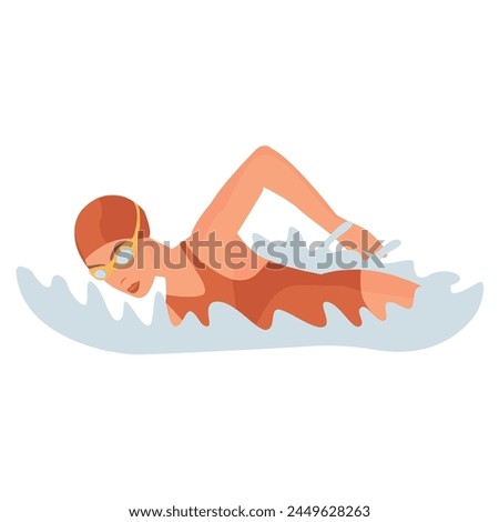 Swimming woman. Swimming Sport Illustration Vector.   Girl swimmer in bathing suits and swimming caps. 