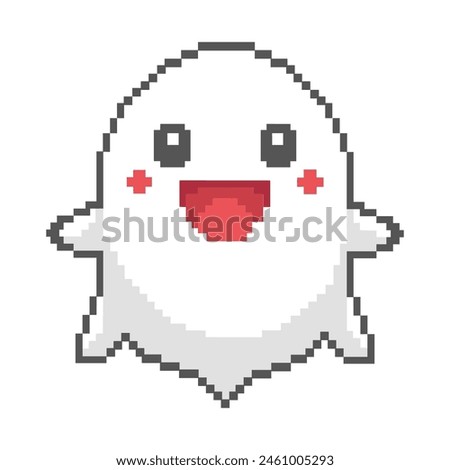 Pixel ghost isolated on white background. 8 bit pixel art illustration.