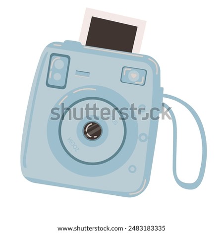 Illustration of a blue camera isolated on a white background. Cute retro instant camera. Vector