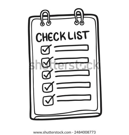 Doodle checklist set. To do, task list with check mark vector illustration. Hand drawn sketch style memo page.