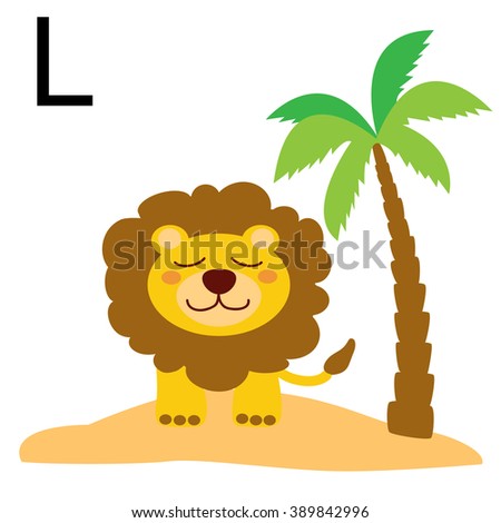Vector illustration of cartoon animals. Cute cartoon Lion for L letter