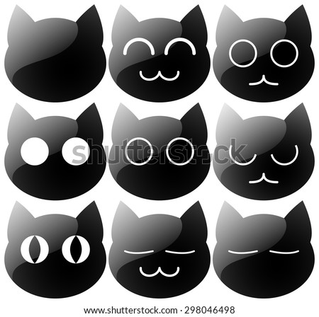 Vector black cat icons pack | black cat silhouette | cat emotions | sleepy cat | angry cat | scary cat | cat icon