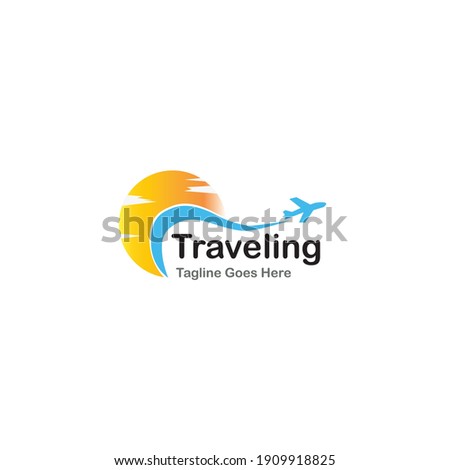 Travel logo icon design vector, 
Have a nice vacation at dusk, take a trip to see the beauty of the world.