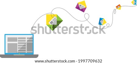 Email communication. Message reminder concept. Newsletter on computer. Vector illustration in flat style.