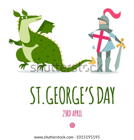 St. George's Day card with knight and dragon. Vector illustration.