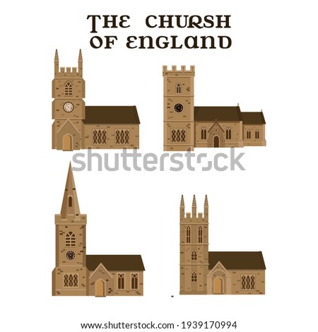 Set of churches of England. Vector illustration. 