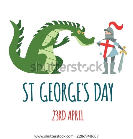 St George's Day card with knight and dragon. Vector illustration.