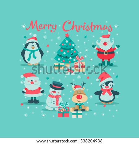 Christmas Greeting Card With Santa Claus, Christmas Tree, Boxes ...